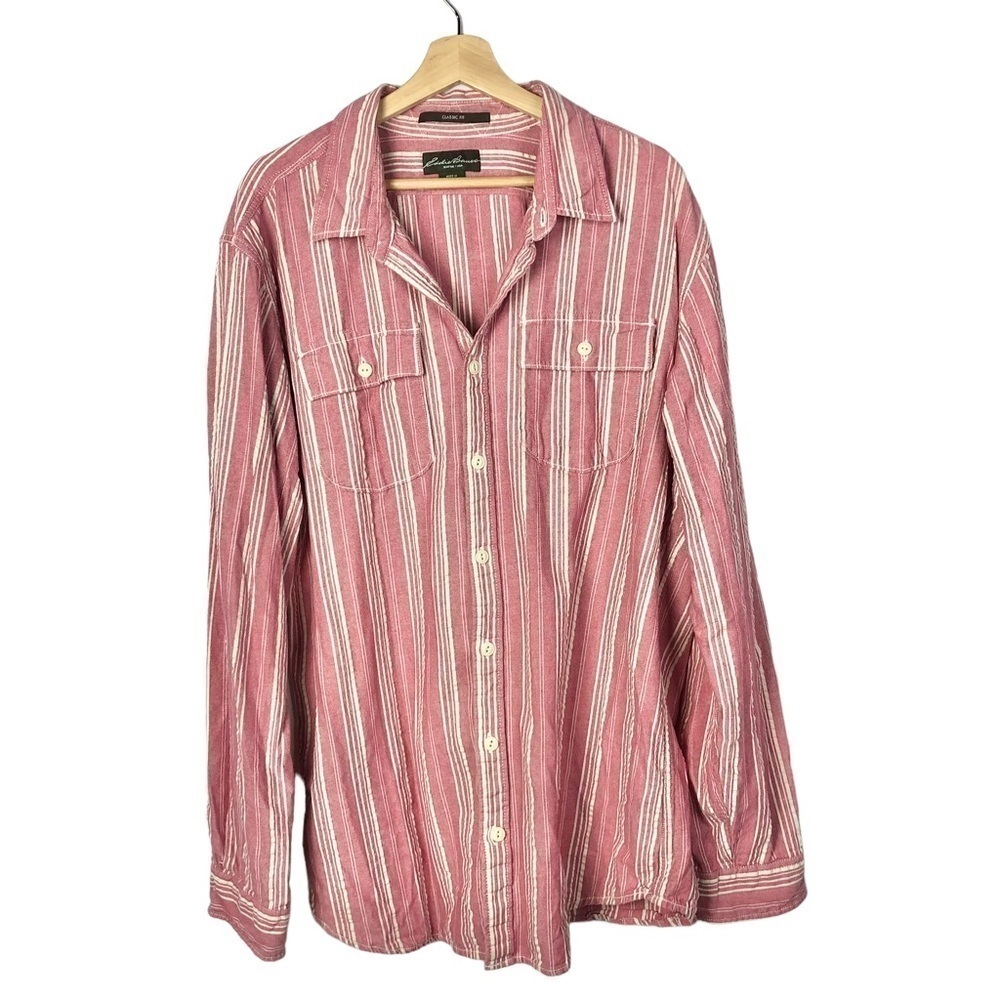 Eddie Bauer Red & White Stripe Classic Fit Long‎ Sleeve Button Down XLT